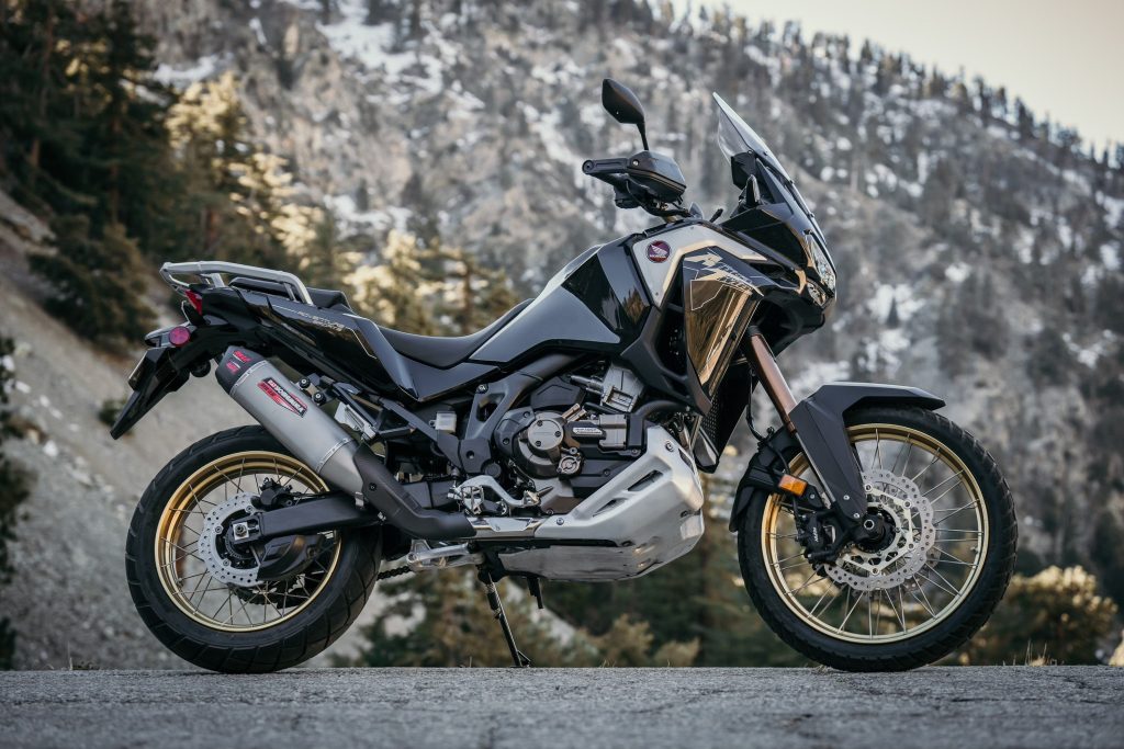 Africa Twin 20-26 RS-12 Stainless Slip-On Exhaust, w/ Stainless Muffler · Lateral