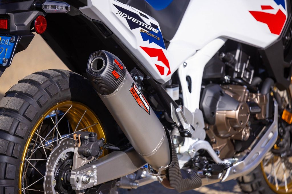 Africa Twin 20-26 RS-12 Stainless Slip-On Exhaust, w/ Stainless Muffler · Frontal